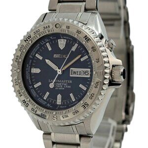 Seiko 41mm Men's Kinetic Landmaster SBCW019 One Piece Case Blue Watch